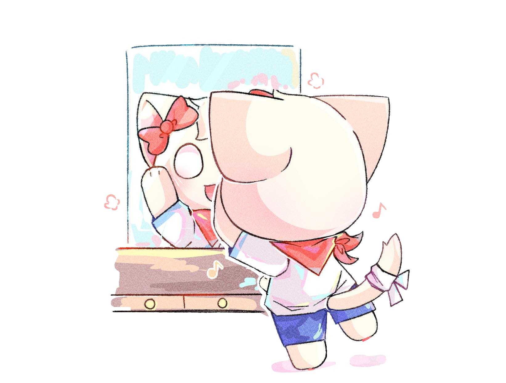 Rocky is arranging his ribbon!